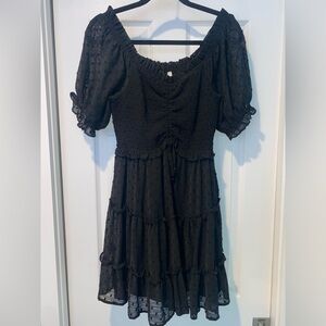 Lulus Swiss Dot Puff Short Sleeve Black Mini Dress